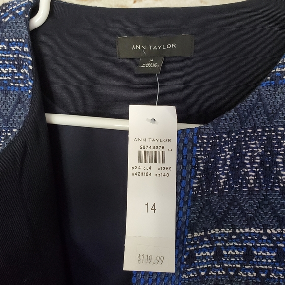 Ann Taylor Blue Tapestry Open Front Collarless Jac - Picture 2 of 3